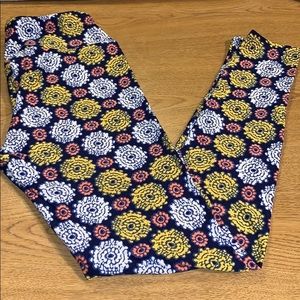 Lularoe Leggings - Navy Background - OS Mustard